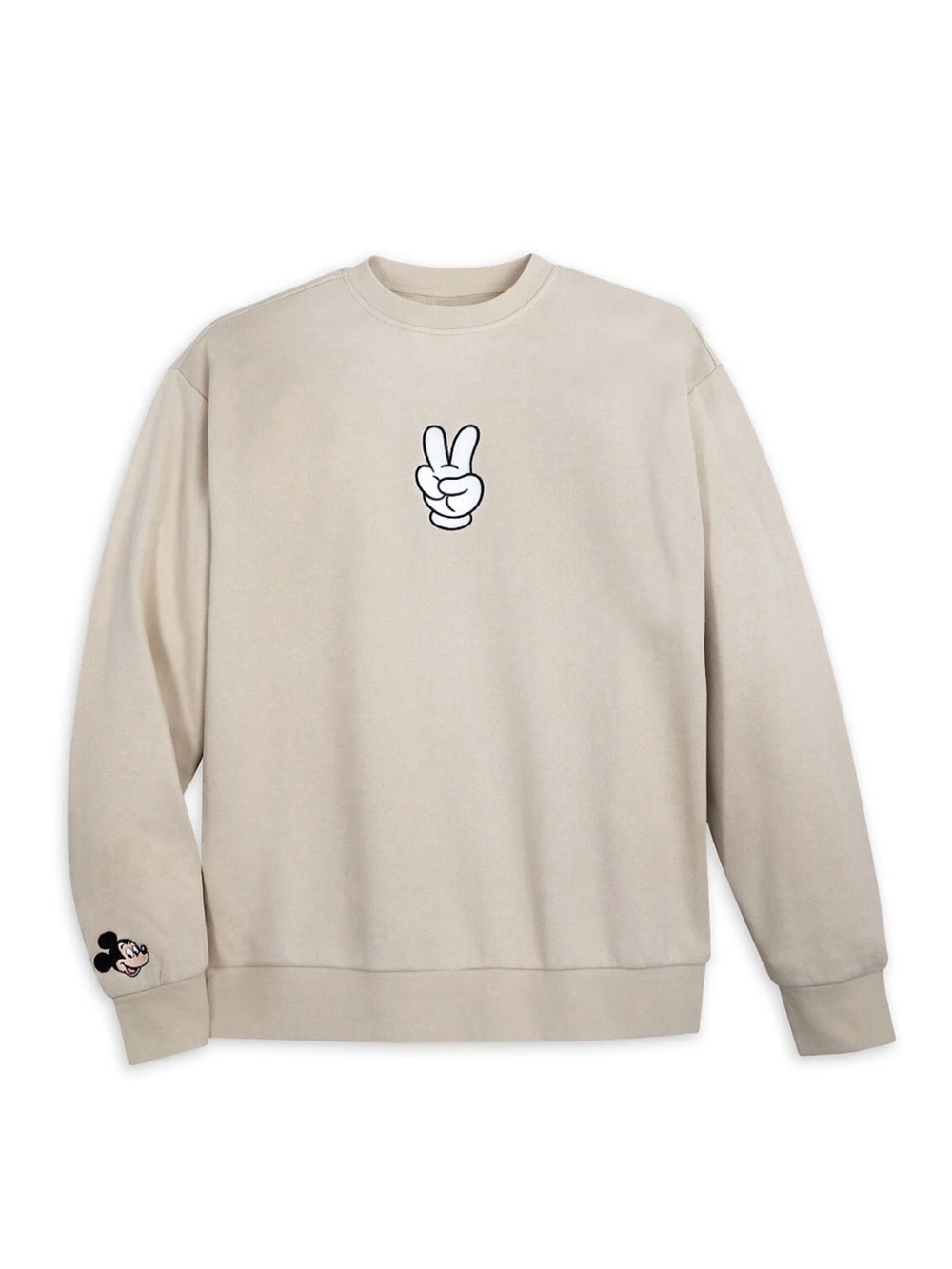 Disney Unisex Cream Crewneck Sweatshirt with Peace Hand Graphic L